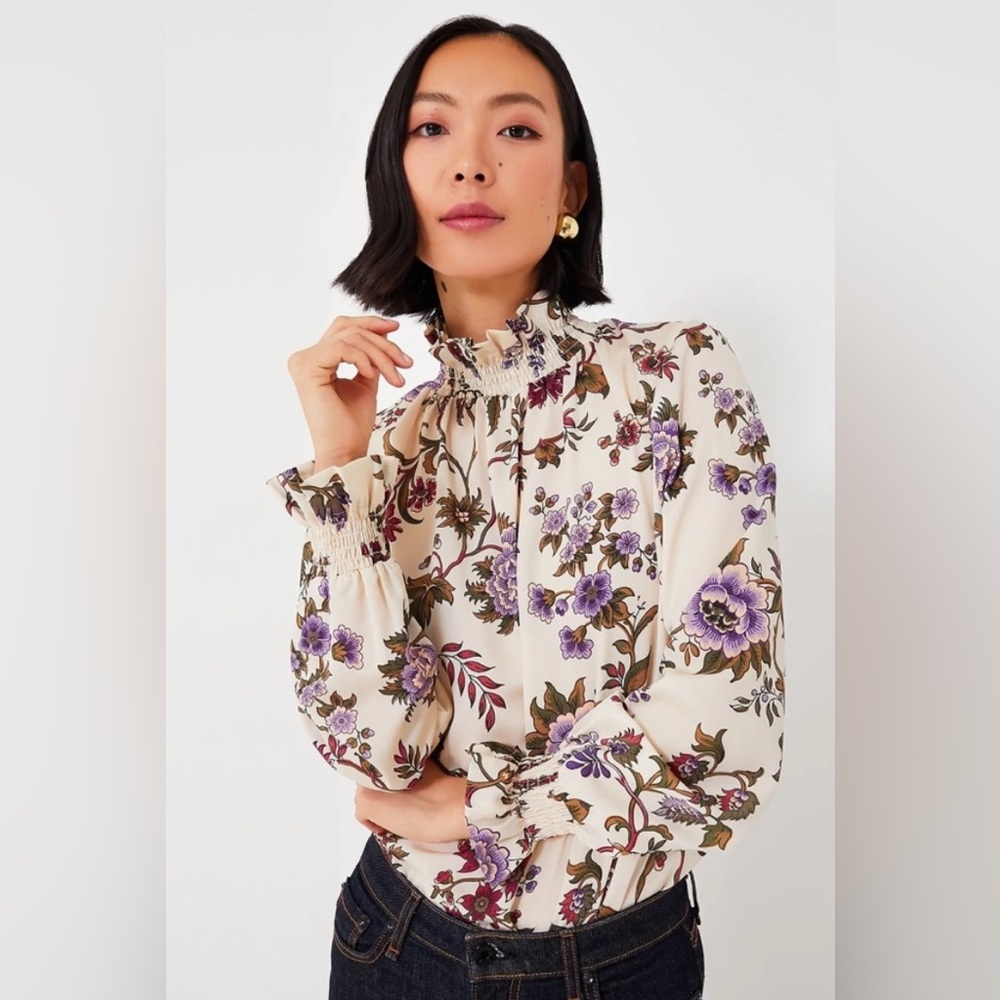 Tuckernuck Floral Blouse in Cream and Purple
